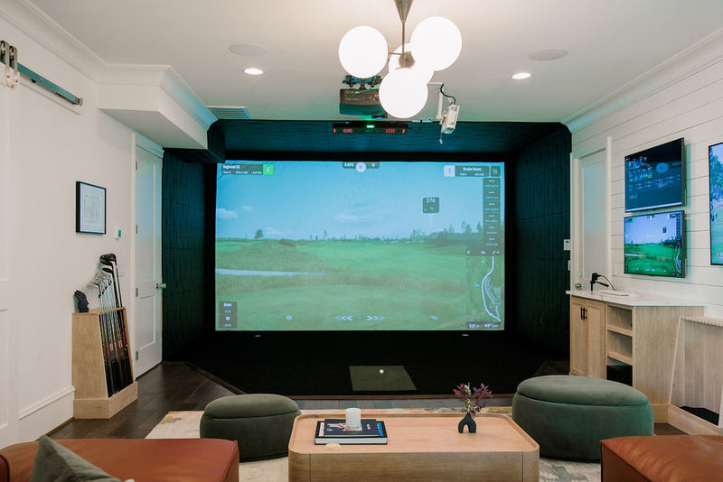 Basement golf simulator with home theatre and surround sound - Raleigh, NC